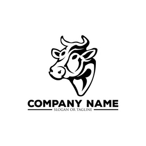 农场动物, 牛的剪影.会徽, 标志或设计标签.矢量插图照片
