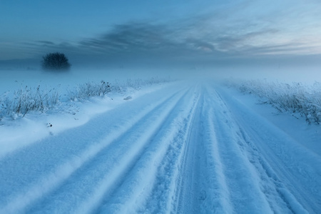 冬季道路在雾中