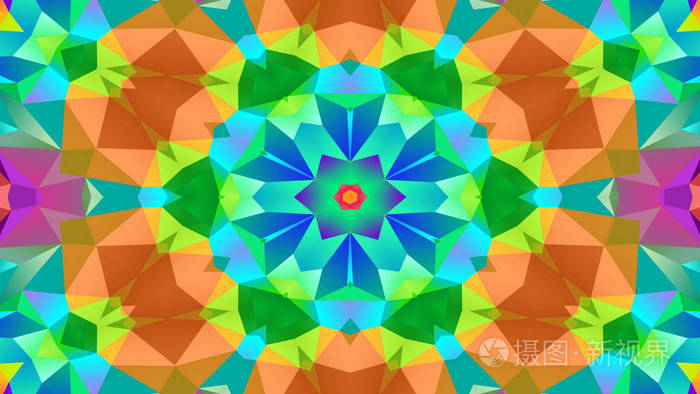 抽象多彩对称图案观赏装饰万花筒运动的几何圆和星形