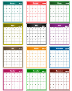 2012 年日历各种各样的颜色