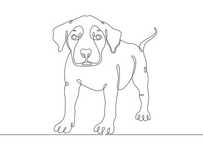 一个连续绘制的单一艺术线涂鸦素描小狗