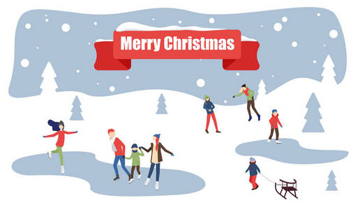 圣诞快乐海报, 人们在溜冰场上溜冰