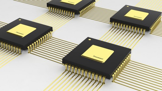 四核处理器计算机多核芯片 cpu 隔离在白色背景上照片