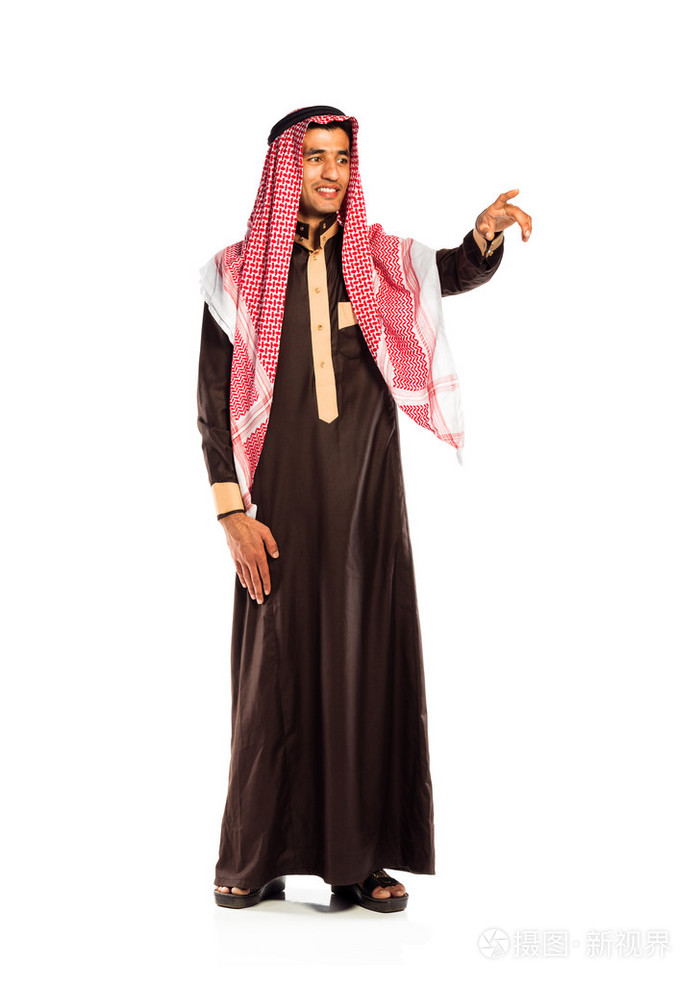 阿拉伯男人白色衬底上的虚拟按键
