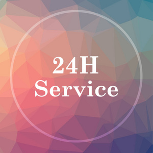 24h 服务图标。24h. 低聚背景下的服务网站按钮