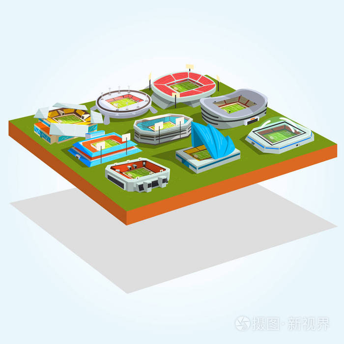 体育场馆建筑, 户外足球或足球 srenas 锦标赛, 匹配向量例证在白色