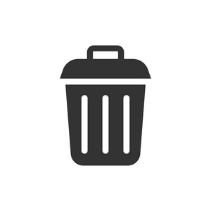 垃圾桶垃圾图标的平面风格.垃圾桶矢量插图白色孤立背景.