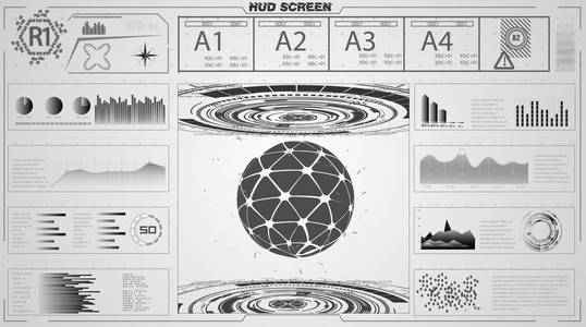 一套黑白图表元素。用于 web 和应用程序的抬头显示元素. 未来用户界面