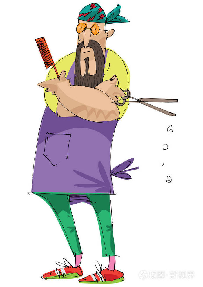 带着胡子的理发师艺术家.漫画.卡通