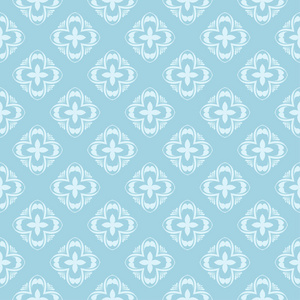 蓝色背景上的白色花纹图案。纺织品和墙纸无缝装饰品