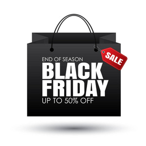 黑色星期五购物袋和销售标签在白色背景。用于折扣促销广告模板