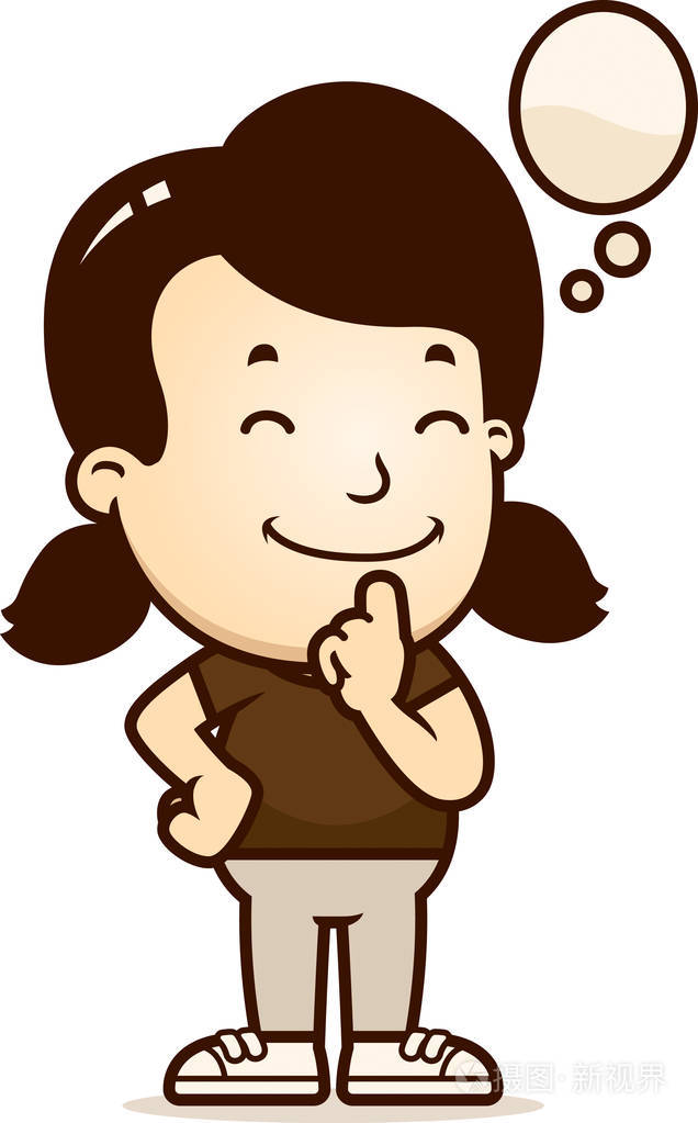 一个女孩思考的卡通插图