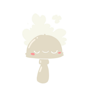扁平色风格的卡通蘑菇与勺子云
