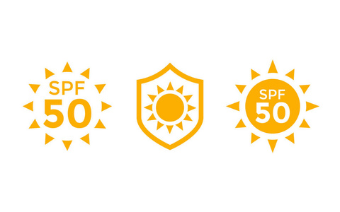 紫外线, 太阳保护, Spf 50 矢量图标白色