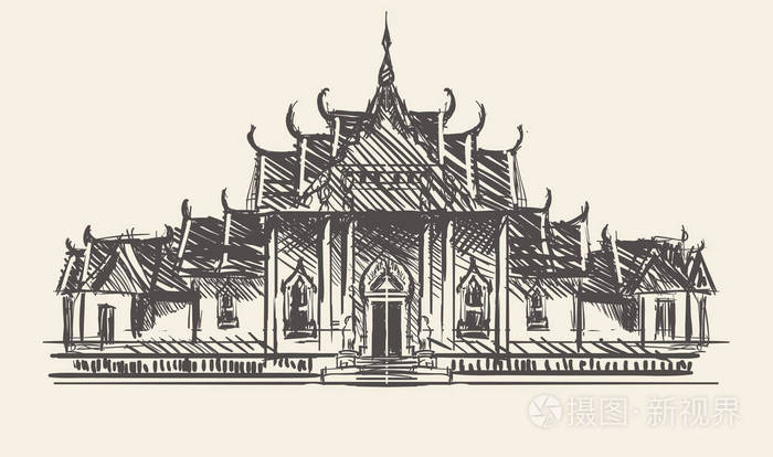 寺庙正视图素描图片