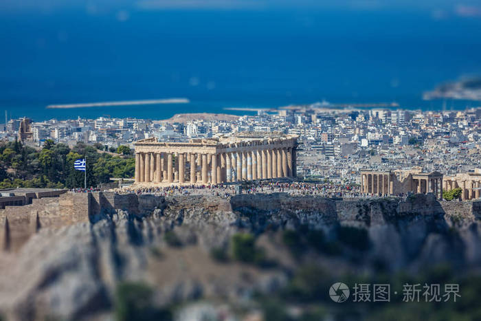 从 lycavittos 山看雅典卫城和城市鸟瞰图