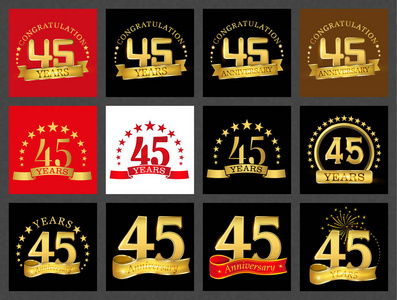 四十五号 45 年 庆典设计集。周年纪念金号模板元素为您的生日聚会