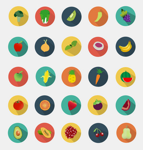 水果和蔬菜的图标平面设计