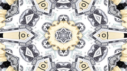 抽象货币概念对称图案观赏装饰万花筒运动几何圈和星形