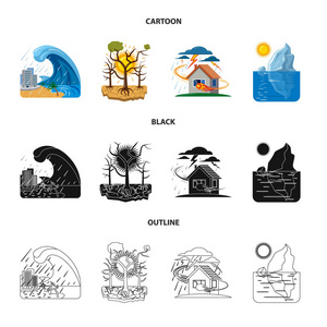 自然和灾难标志的矢量插图。网络中的自然和风险股票符号的收集