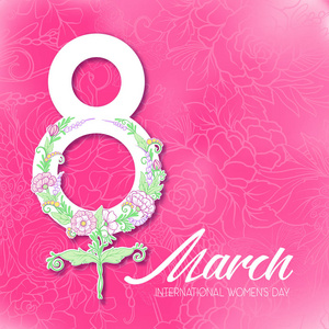 女权主义符号与花朵。3月8日国际妇女节