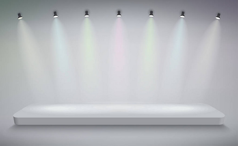 产品展示台上, 白色舞台, 空白白色底座, 空白模板模型.向量照片