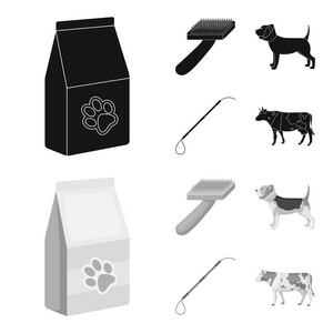 狗, 牛, 牛, 宠物。兽医诊所集合图标黑色, 单色风格矢量符号股票插画网站