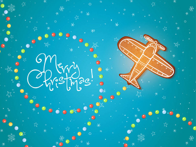 圣诞贺卡与姜饼飞机和糖糖果