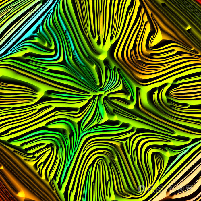 自然系列曲线多彩浮雕的3d渲染与自然形态艺术造型设计与装饰的几何