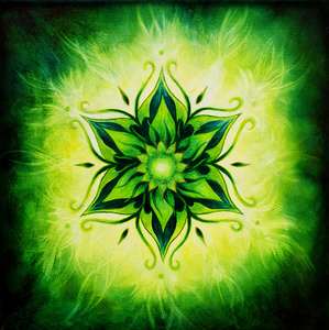 心如平静的图片花曼陀罗在绿色的背景颜色照片
