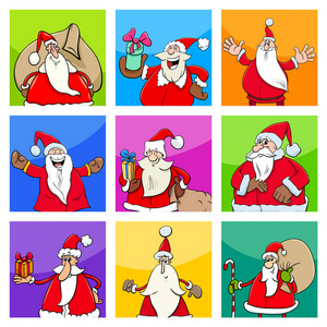 圣诞节设计或贺卡的动画片例证圣诞老人字符集合