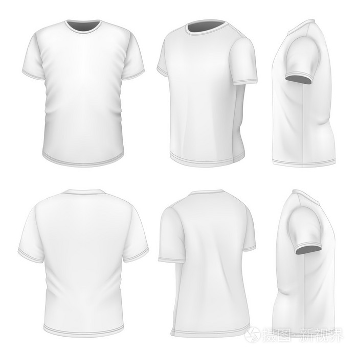 所有六个视图男装白色短袖 t 恤