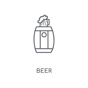 啤酒线性图标。啤酒概念笔画符号设计。薄的图形元素向量例证, 在白色背景上的轮廓样式, eps 10