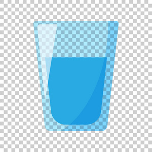 扁平风格的水玻璃图标。苏打玻璃矢量插图在孤立的背景。液态水经营理念