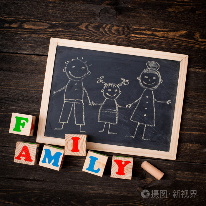 画在黑板上家庭上