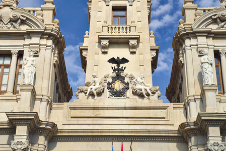 瓦伦西亚市政厅的建筑细节。西班牙