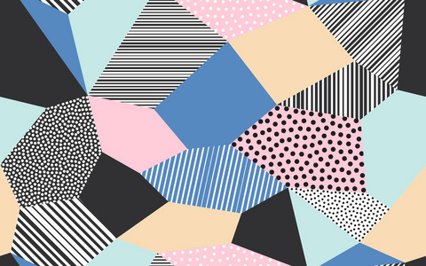 喷绘点,线条和笔画形状的矢量补丁图稿的抽象拼接图案背景照片