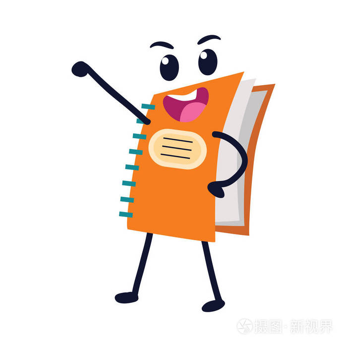 笔记本平面图标, 螺旋运动书与滑稽卡通吉祥物