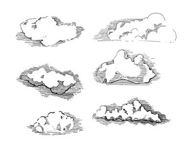 详细的墨迹插图.天空, 天堂, 云素描, 复古风格照片