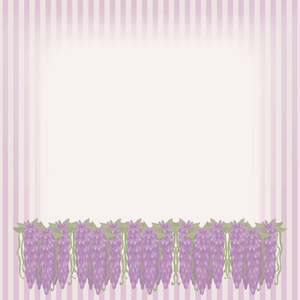 条纹复古卡, 带粉红色的鲜花花束下面的绿叶装饰和矩形水平照明面积标记矢量背景