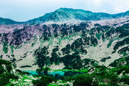 高山上令人惊叹的阿尔卑斯湖。美丽的峡湾山, 河, 徒步天堂风景, 夏天