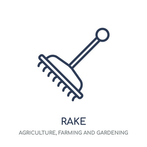 rake 图标。从农业, 农业和园艺收藏的线性符号设计。简单的大纲元素向量例证在白色背景