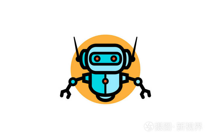 创意蓝机器人橙色圆圈徽标设计插图