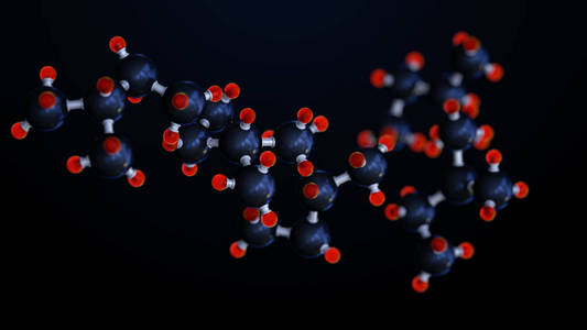 3d 例证分子。旗帜的医学背景。分子结构在原子水平上。原子 bacgkround