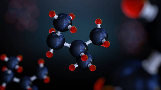 3d 例证分子。旗帜的医学背景。分子结构在原子水平上。原子 bacgkround