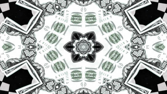 抽象货币概念对称图案观赏装饰万花筒运动几何圈和星形