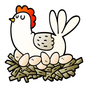 矢量梯度例证动画片鸡在蛋巢