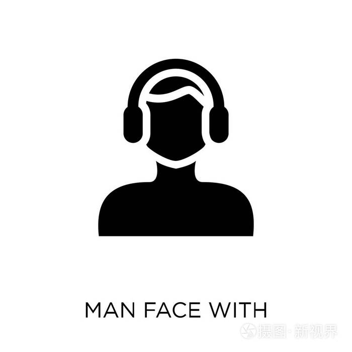 男人脸与耳机图标.人脸与耳机符号设计从人收藏.