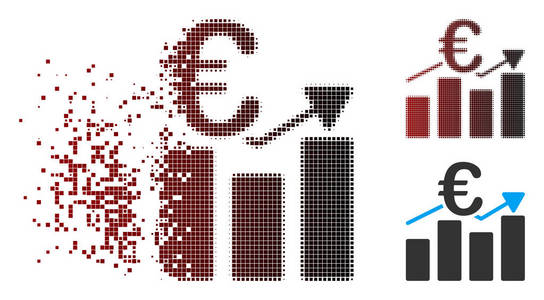 断像素半色调欧元商务条形图图标