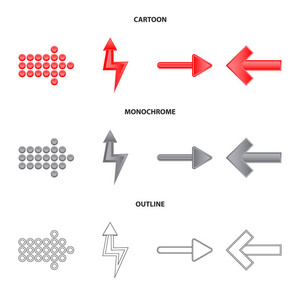 元素和箭头标志的矢量插图。web 元素和方向股票符号的集合